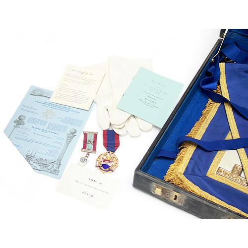 280 - A collection of assorted Freemasonry regalia and gloves, plus five various jewels, one being silver,... 