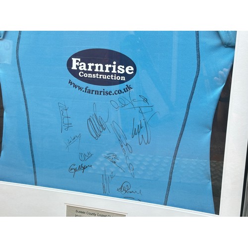 271 - A framed Sussex County Cricket Club ‘Sussex Sharks’ blue jersey, 2010, MKK Sports, bearing eleven pl... 