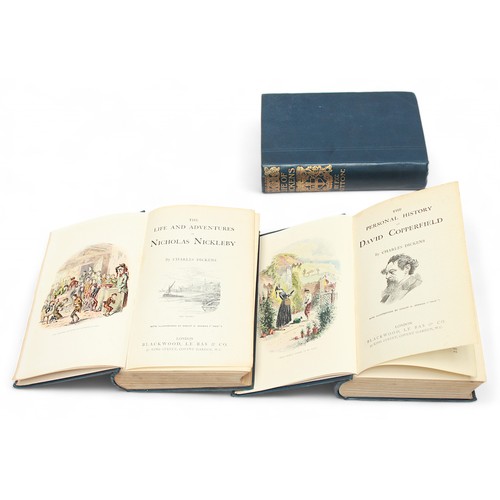 115 - Charles Dickens - The Works, The London Edition, six volumes, blue cloth gilt and quarter leather bo... 