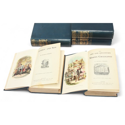 115 - Charles Dickens - The Works, The London Edition, six volumes, blue cloth gilt and quarter leather bo... 