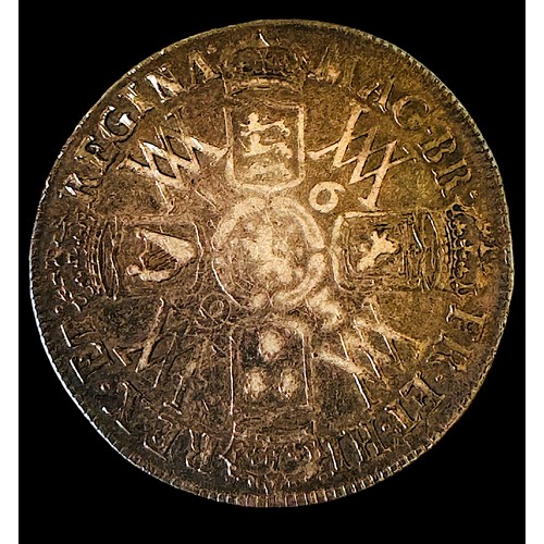 625 - A William & Mary Silver Half Crown, 1693, with cruciform shields and monogram in angles, F grade.