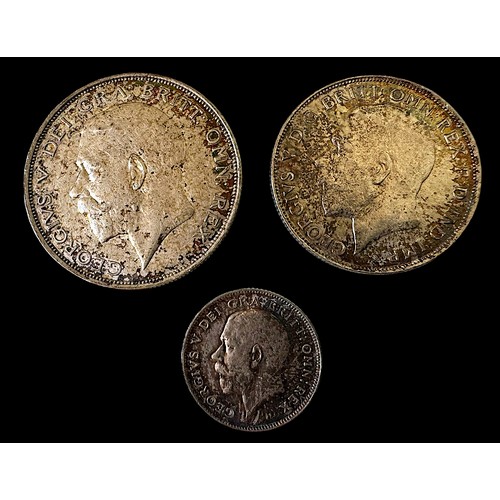 634 - GB George V. 1923 Half Crown, Unc with toning, 1923 One Florin Unc with toning, 1916 Sixpence UNC wi... 