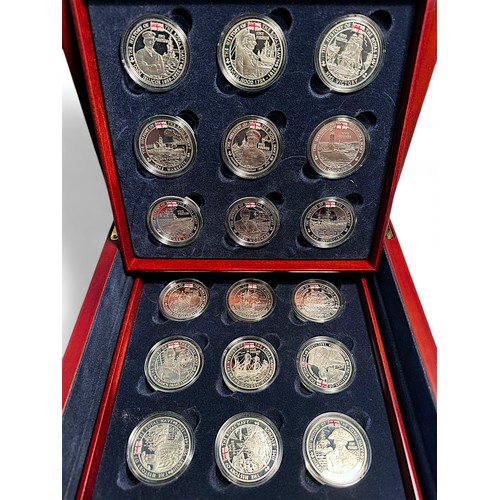 628 - The History of The Royal Navy, Eighteen Proof Struck Silver Crowns, IRB portrait or ERII Obverse, va... 