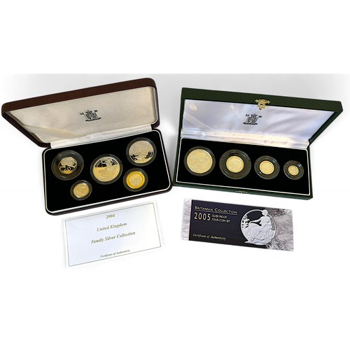 858 - A Royal Mint 'Britannia Collection 2005 Silver Proof Four-Coin Set, £2, £1, 50p, 20p, together with ... 