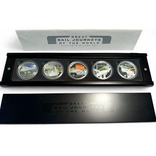 860 - The Perth Mint 'Great Rail Journeys of The World' five coin set, 2004, each 1 Troy Ounce, 99.9% Pure... 