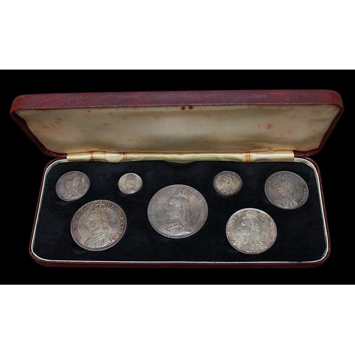 875 - An 1887 Queen Victoria Golden Jubilee silver seven-coin specimen set in fitted case. Includes (1) 18... 