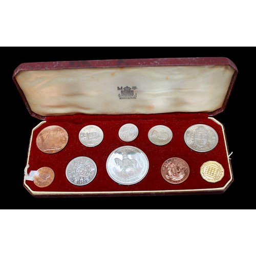 876 - A Royal Mint 1953 UK Queen Elizabeth II Coronation ten-coin proof specimen set in the original fitte... 