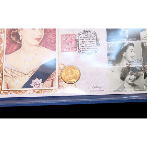 659 - The Sovereign Collection Gold Coin Cover, HM The Queen 80th Birthday, contaning a George V Sovereign... 