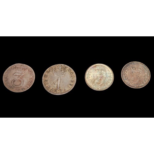 657 - GB various Maundy: Queen Anne 4d 1713 aVF, George III 3d 1762 aEF with some original lustre, 2x vari... 