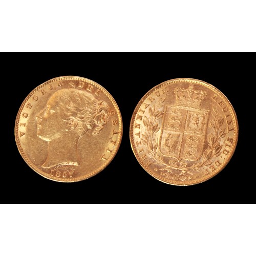 644 - An 1857 Gold Sovereign, Queen Victoria Young Head, Shield Back, aVF 8.00g.