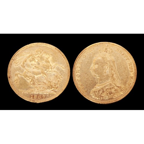 653 - An 1887 Gold Sovereign, Queen Victoria Jubilee Head, G&D Back, aVF 8.00g.