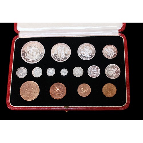 656 - A George VI 1937 Proof Specimen Set of 15 Coins including Maundy Set, in gilt-tooled fitted case, Un... 