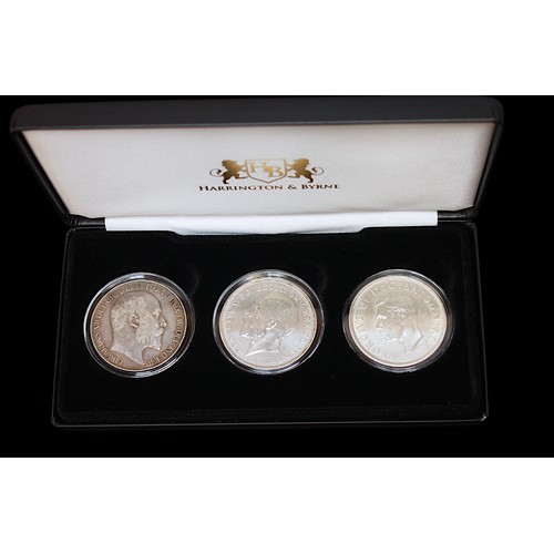 869 - A Harrington & Byrne Kings of the 20th century Silver Crown Set, three Crown coin set depicting Edwa... 