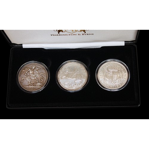 869 - A Harrington & Byrne Kings of the 20th century Silver Crown Set, three Crown coin set depicting Edwa... 