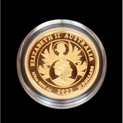 866 - A .999 grade, 2022 The Queen’s Platinum Jubilee 1/4oz gold proof coin, in clear plastic capsule, hou... 