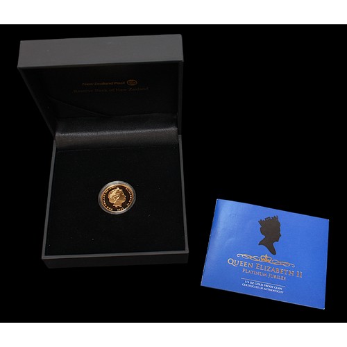 863 - A Reserve Bank of New Zealand Queen Elizabeth II 2022 Platinum Jubilee 1/4 Oz .999 grade gold proof ... 