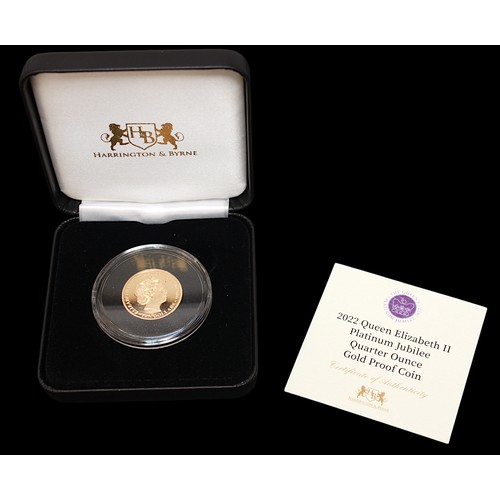 864 - A Harrington & Byrne 2022 Queen Elizabeth II Platinum Jubilee quarter ounce ten dollars 22ct gold pr... 