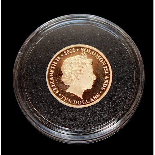 864 - A Harrington & Byrne 2022 Queen Elizabeth II Platinum Jubilee quarter ounce ten dollars 22ct gold pr... 