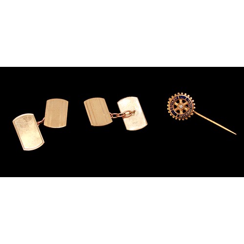 68 - A pair of 9ct gold cufflinks and a 9ct gold Rotary international pin, gross weight approximately 4.8... 