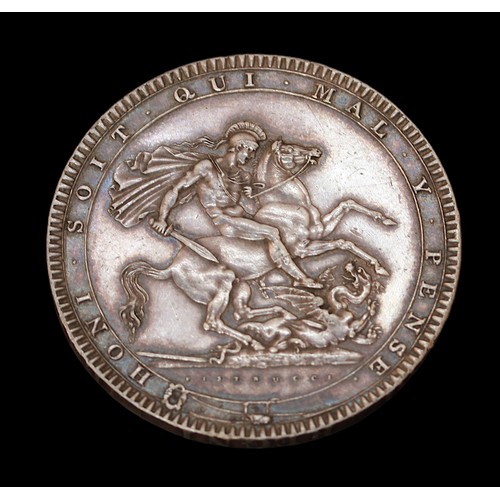 878 - A George III 1820 crown, obverse with laur. head right, reverse with Pistrucci's St. George and drag... 