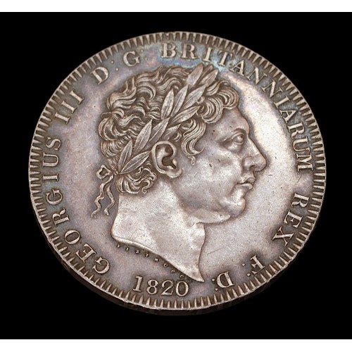 878 - A George III 1820 crown, obverse with laur. head right, reverse with Pistrucci's St. George and drag... 