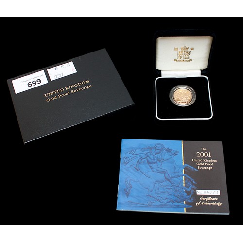 699 - The 2001 United Kingdom Gold Proof Sovereign, Fourth Portrait after Ian Rank-Broadley, rev. George &... 