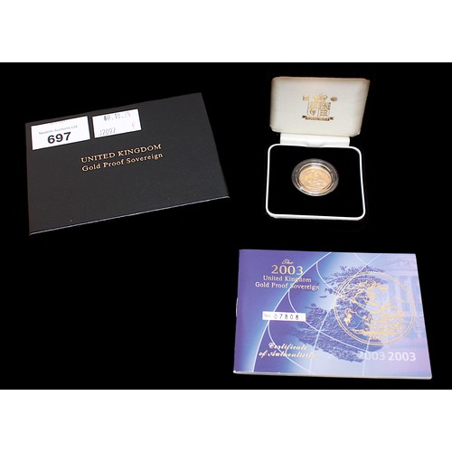 697 - The 2003 United Kingdom Gold Proof Sovereign, Fourth Portrait ERII after Ian Rank-Broadley, rev. Geo... 