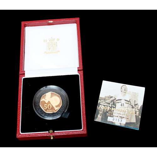 690 - The 2004 United Kingdom Gold Proof 50p Coin Celebrating 50th Anniversary of the Four-Minute Mile, is... 