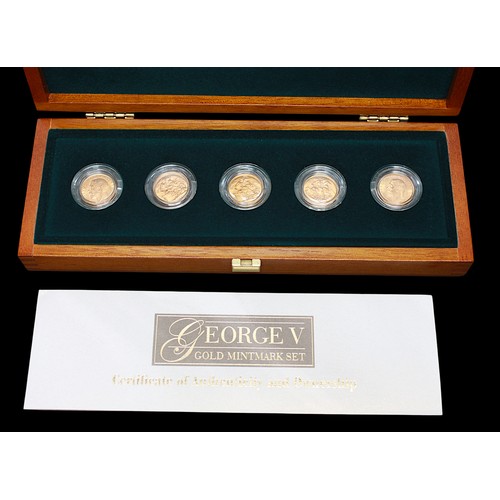 708 - The Goerge V Gold Mintmark Set, comprising five gold sovereigns comorising 1913 London, 1911 Canada,... 