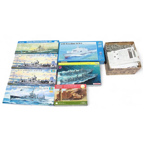 470 - A collection of thirty-two various boxed unassembled plastic model build kits, predominantly naval a... 