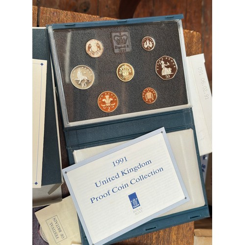 877 - A collection of assorted Royal Mint proof coin sets including 1988, 1989, 1991, 1992 and 1993 etc. t... 