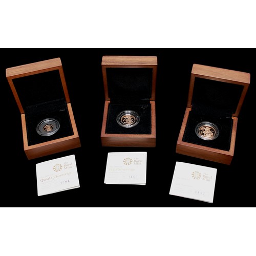 728 - Royal Mint 2009 Proof Gold Sovereign, Half-Sovereign and Quarter-Sovereign, IRB 4th portrait of ERII... 