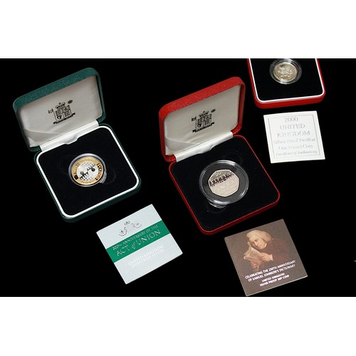 736 - Royal Mint Piedfort Silver Proof One Pound 1999, 2000 and 2002, together with standard bi-colour sil... 