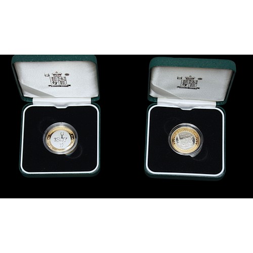 736 - Royal Mint Piedfort Silver Proof One Pound 1999, 2000 and 2002, together with standard bi-colour sil... 