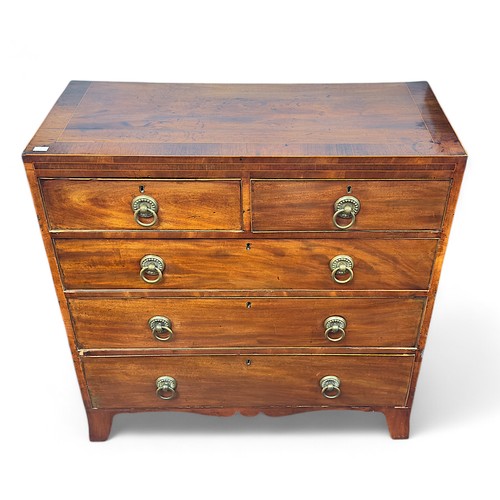 160 - A Regency inlaid mahogany chest of two short, over three long, graduated drawers, with flushed brass... 