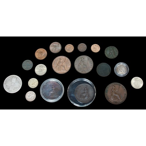 743 - GB mixed coins: Charles II 1673 copper farthing aVF, George III half Penny 1799 and 1806, F++, Queen... 