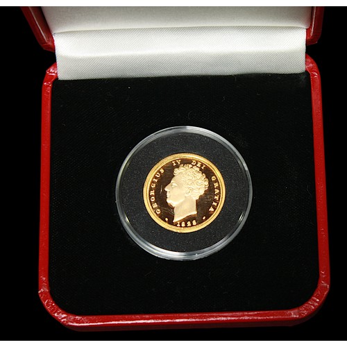 782 - A Pobjoy Mint re-strike King George IV 1828 22ct Gold Proof, limted edition 057/100, UNC, in plastic... 