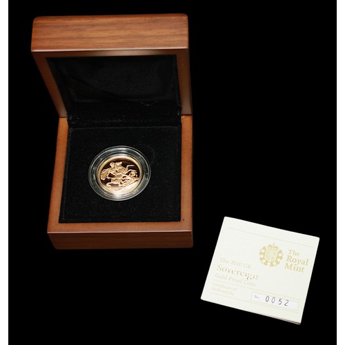 756 - A Royal Mint ERII 2010 22ct gold proof struck Sovereign, IRB portrait, gross weight approximately 7.... 