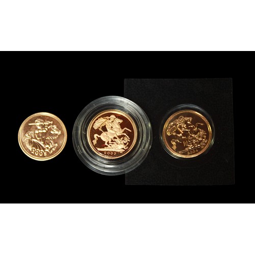 785 - Three Gold Half Sovereigns, 2003 Proof Struck with IRB 4th portrait of ERII and Pistrucci's G&D rev,... 