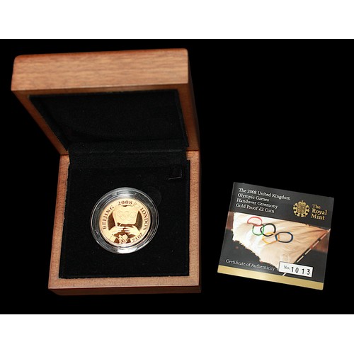 752 - A Royal Mint 2008 Olympic Games handover Ceremony fine Gold Proof £2 Coin, with IRB portrait, limite... 