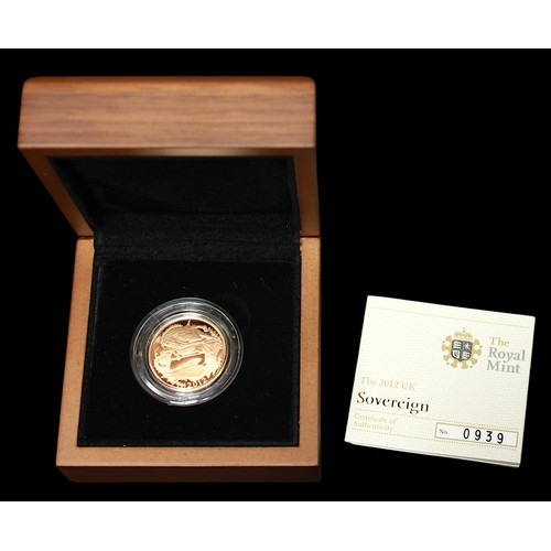 764 - A Royal Mint ERII 2012 22ct gold ‘Timothy Noad’ proof struck Sovereign, IRB portrait, gross weight a... 