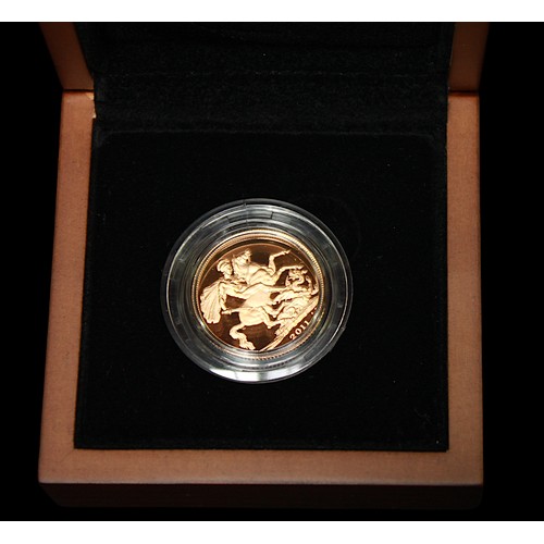 762 - A Royal Mint ERII 2011 22ct gold proof struck Sovereign, IRB portrait, gross weight approximately 7.... 