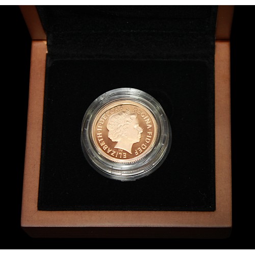 762 - A Royal Mint ERII 2011 22ct gold proof struck Sovereign, IRB portrait, gross weight approximately 7.... 