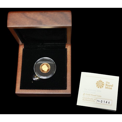 777 - A Royal Mint .999 grade gold Alderney 2008 Concorde £1 proof coin, no.144, in fitted box, with outer... 