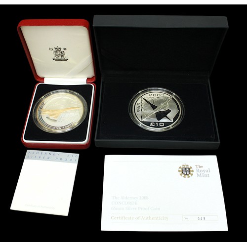 798 - A Royal Mint 'The Alderney 2008 Concorde 65mm Silver Proof £10 Coin, .925Ag 155.55gms, Ian Rank Broa... 