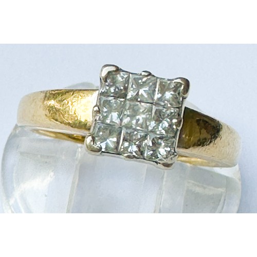 56 - An 18ct yellow gold ring, invisible set with 9 x princess cut diamonds, total diamond weight 0.50cts... 