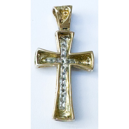 57 - A 9ct yellow gold cross, pave set with small round diamonds, total estimated diamond weight 0.25cts,... 