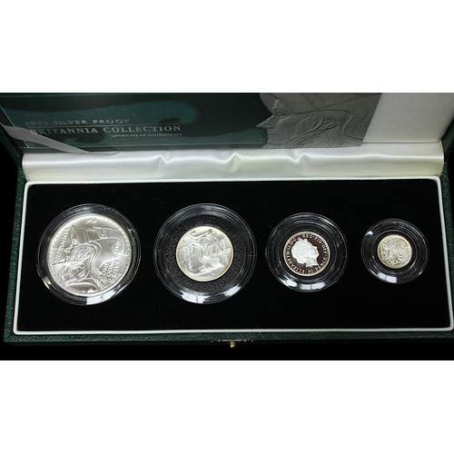 786 - A Royal Mint 2011 silver proof Britannia four coin set, in clear plastic capsules, with fitted box a... 