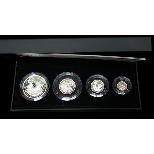 787 - A 2008 Britannia Four-Coin Silver proof Set and 2009 Set, each coin in plastic capsules, fitted box ... 