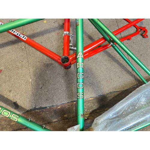 248 - A Sage green Argos bike frame, c-c 56cm, together with a Graham Weigh Candy red bike frame, c-c 53cm... 